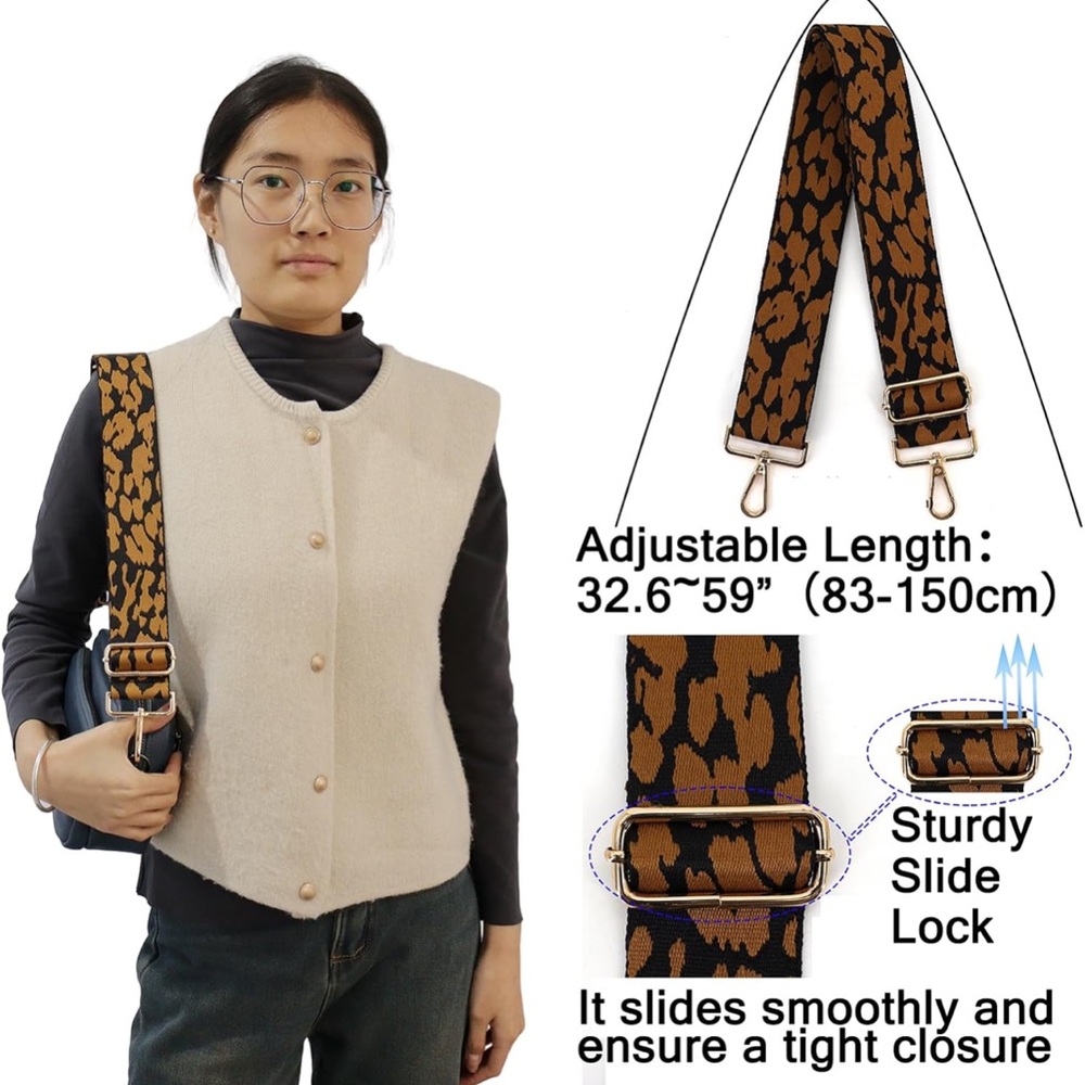 Purse Guitar Strap Animal Print Brown Black - Picture 9 of 10